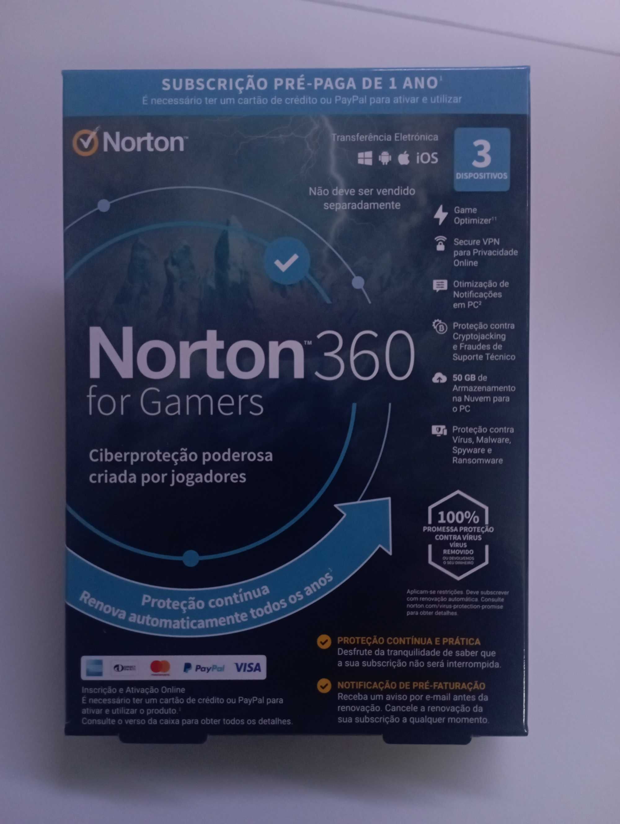 Cartão Norton 360 for Gamers, Cloud 50GB, Subscrição 12 Meses