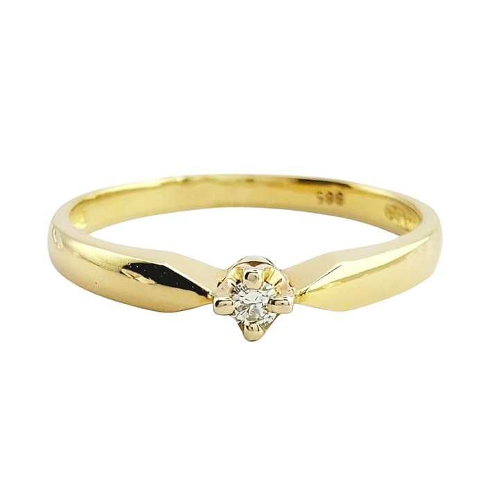 Złoty pierścionek z DIAMENTEM certyfikat próby 585 14k R.12