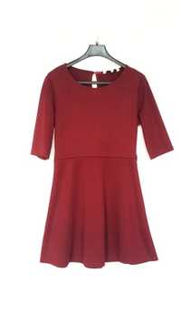 Sukienka czerwona rozkloszowana New Look bordowa burgund 38 M