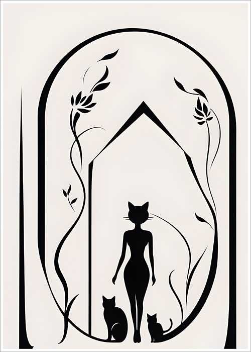 Plakat kobieta kot do sypialni/ salonu - 30x40
