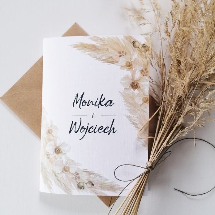 Zaproszenia na ślub BOHO rustykalne - trawa pampasowa
