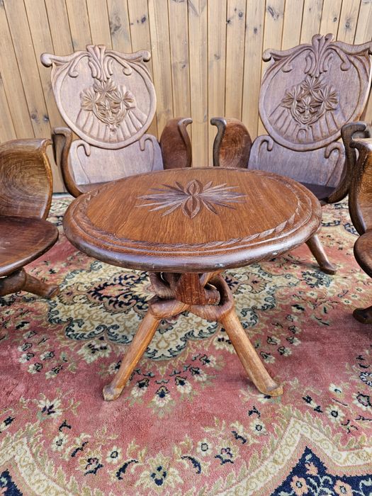 Rzeźbione  fotele 4 szt + stolik orzech orient wypoczynek #1592 Węgrów