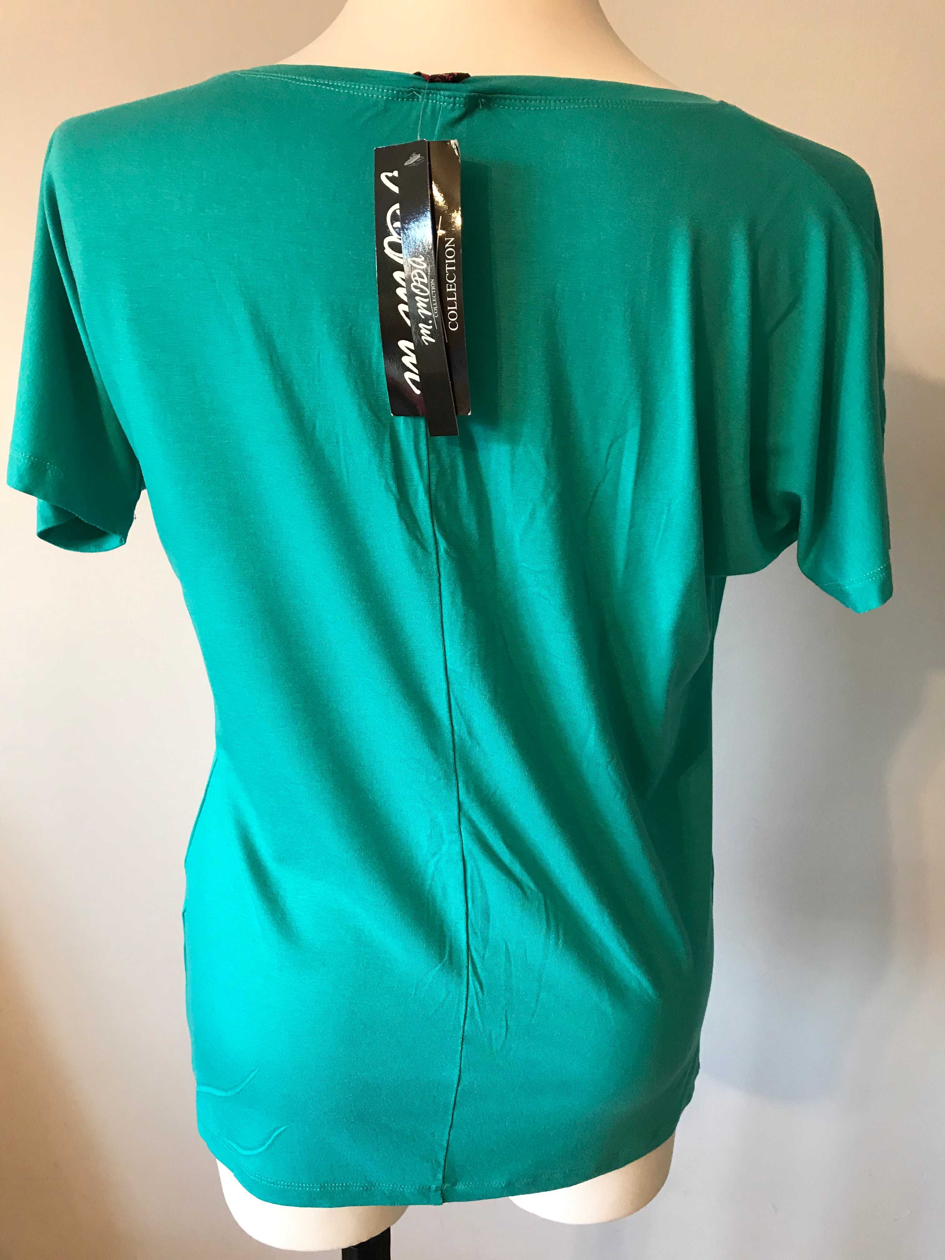 Zielona morska bluzka z krótkim rękawem r44/46 dżetami oldschool retro