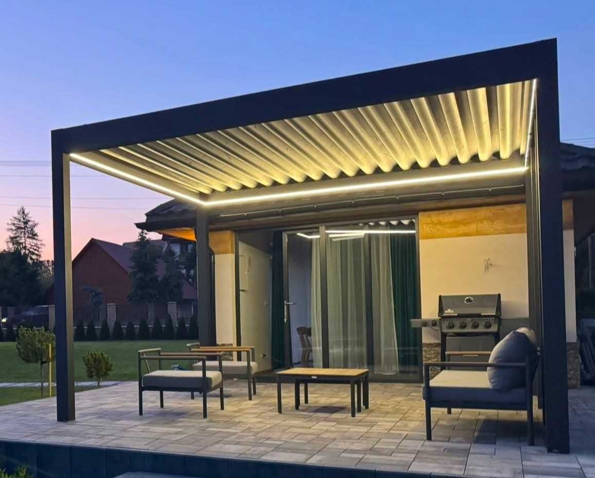 Pergola Aluminium  4x4m -elektrycznie  otwierany dach + Oświetlenie