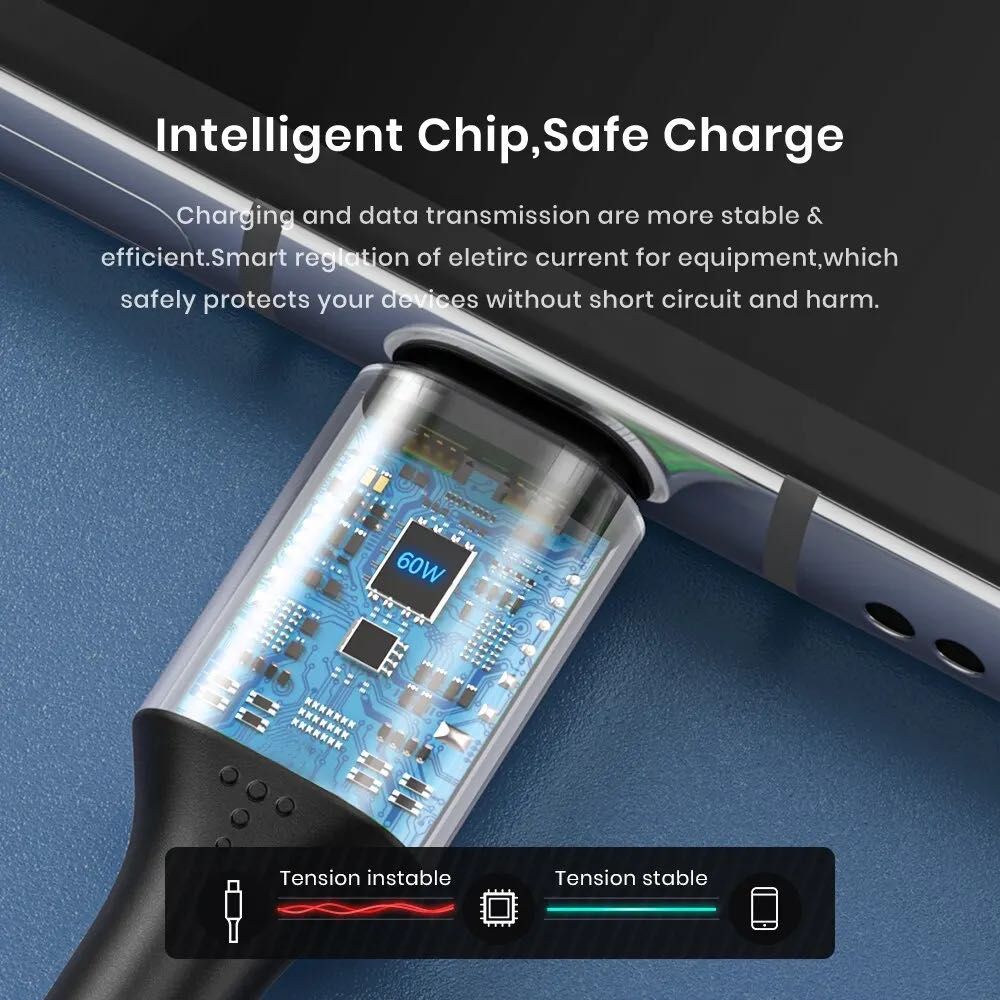 Kabel TOPK 2m 60W PD USB-C do USB-C Przejściówka USB Szybkie Ładowanie