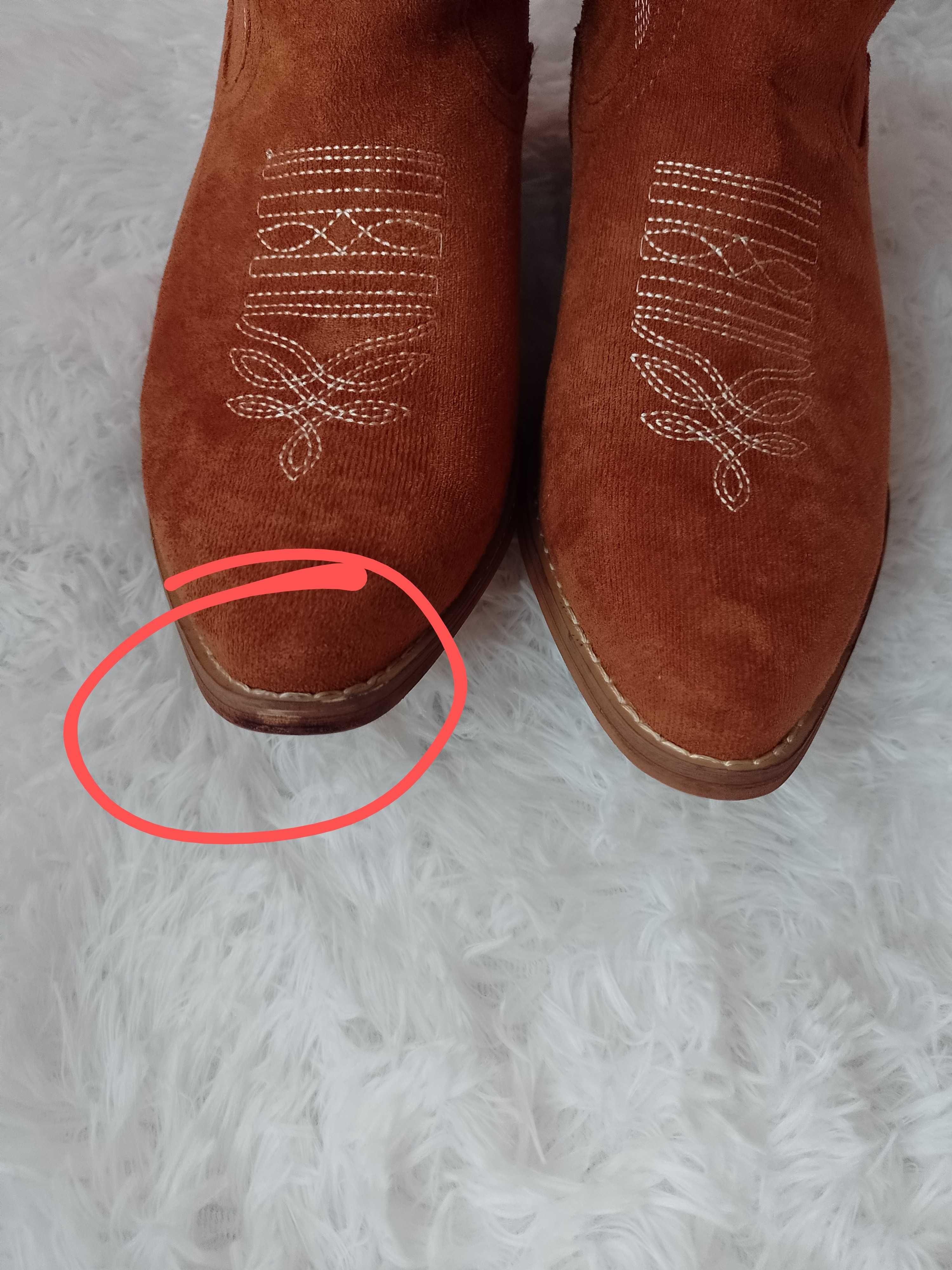 (42) Brązowe, bogato zdobione haftem Kozaki kowbojki, NOWE