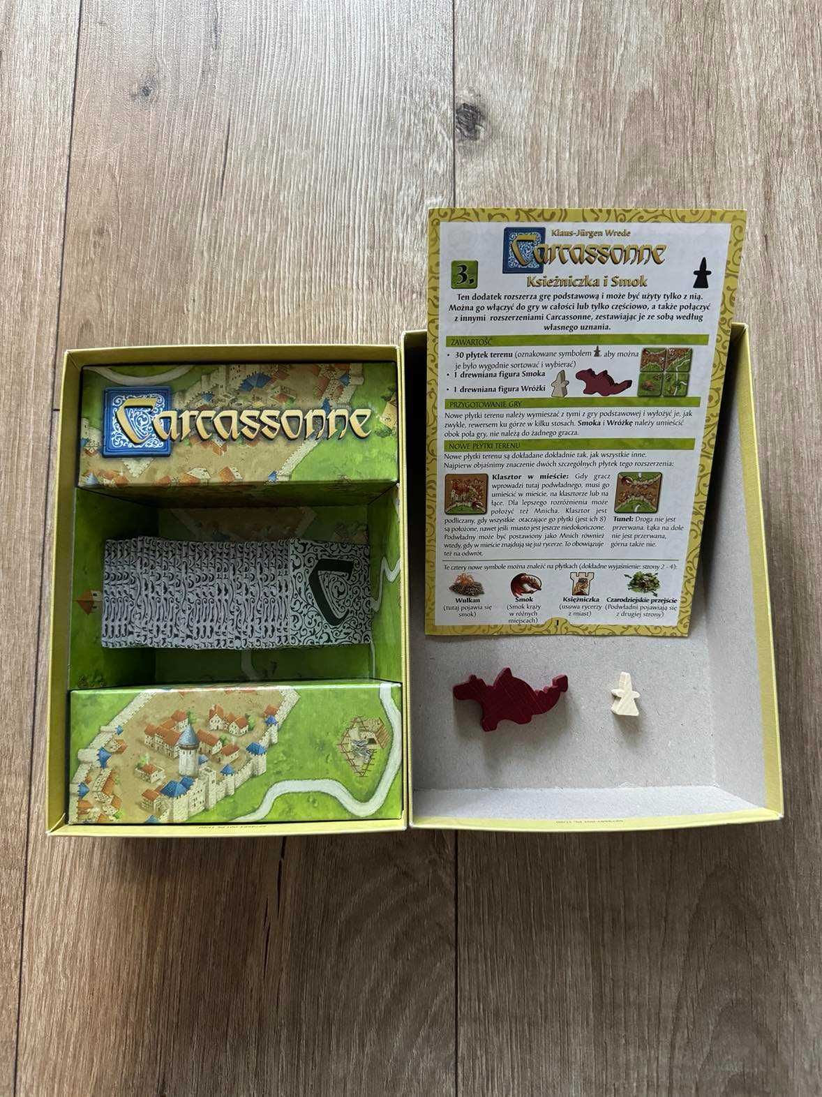 Gra planszowa Carcassonne podstawa + 2 dodatki + 2 mini rozszerzenia