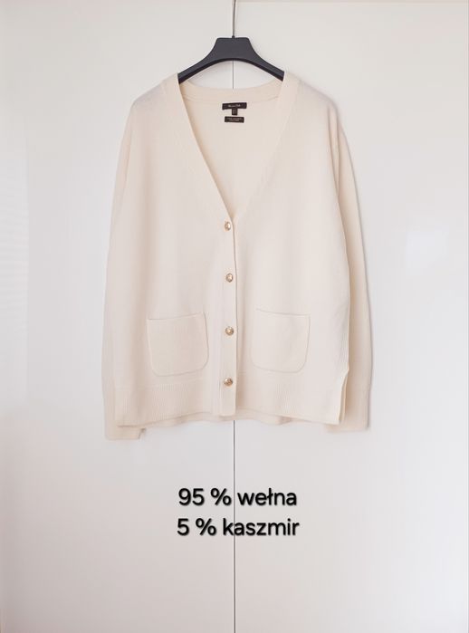 Massimo Dutti wełniany kardigan kremowy ecru wełna kaszmir sweter