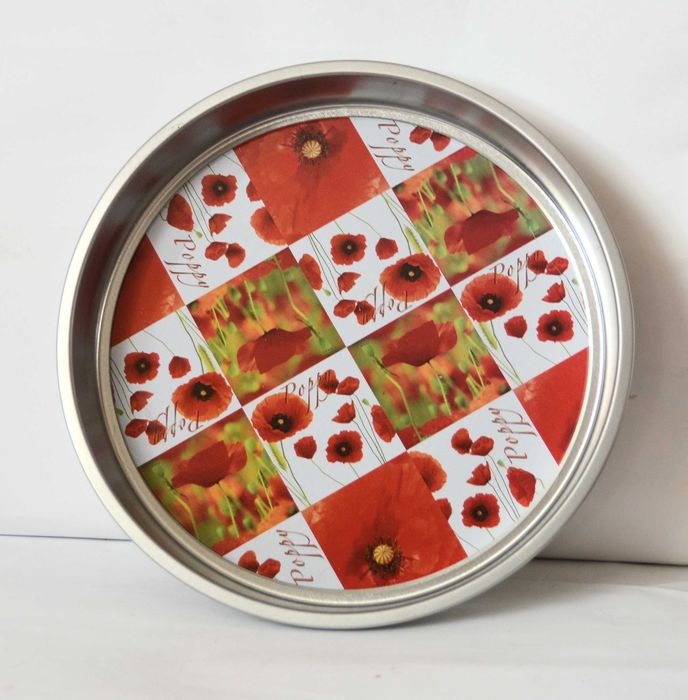 Taca Metalowa z Motywem Maków Stal Nierdzewna 33 cm