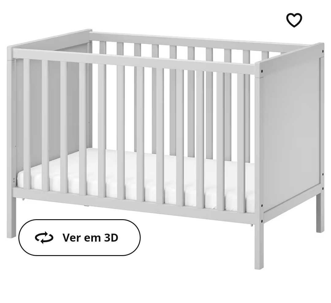 Berço IKEA Sundvik cinza+ Colchão+protector colchão