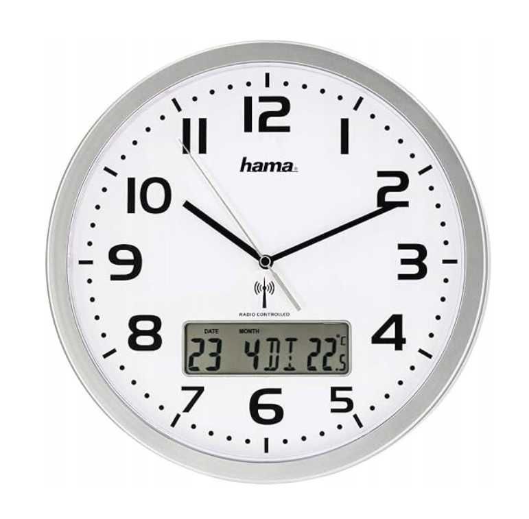 Cyfrowy radiobudzik ścienny Hama srebrny 30 cm