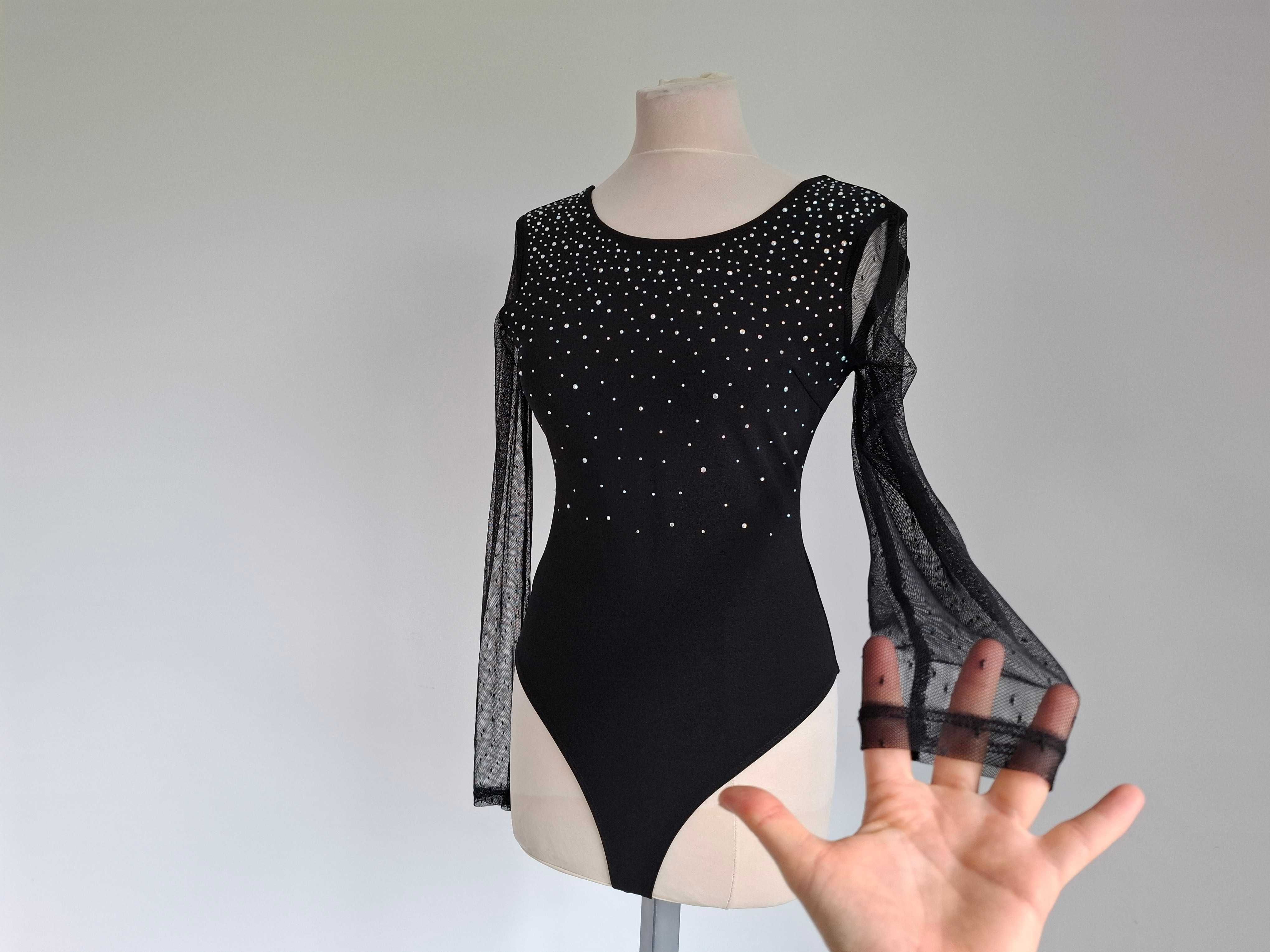 Eleganckie czarne body Pink Boom Paris z mieniącymi się kamyczkami