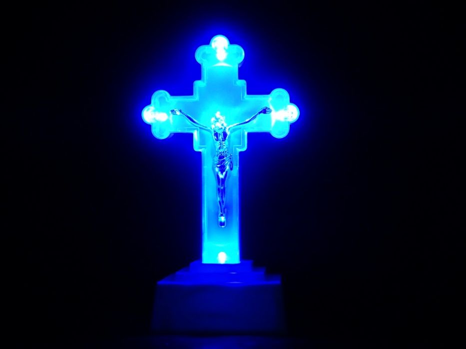 Krzyż 18cm Krzyżyk 18 cm Świecący Led - Wkład Znicz + Baterie - OKAZJA