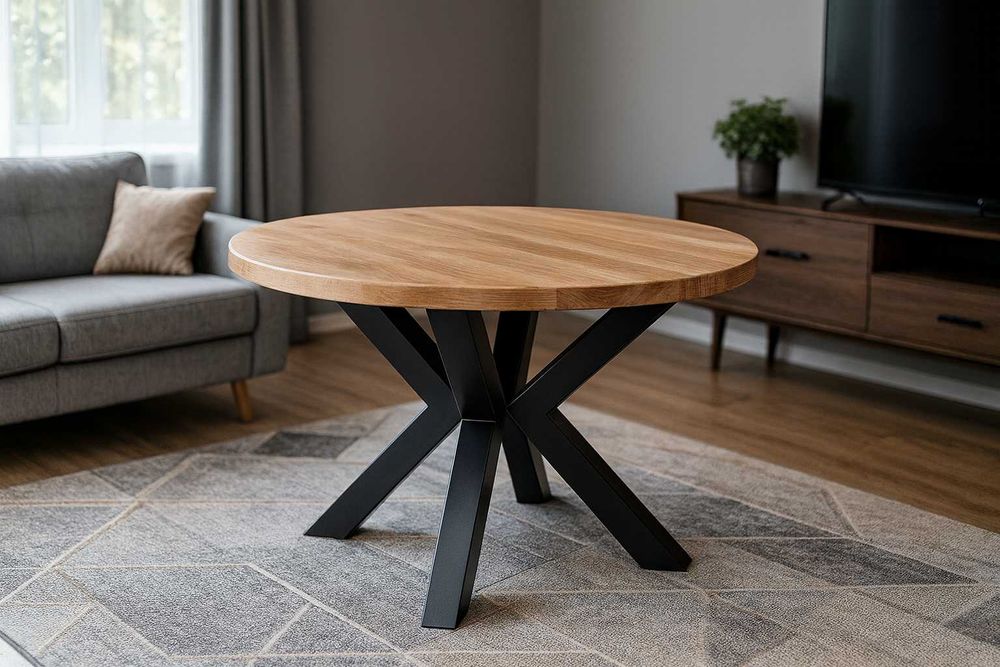 Stół PAJĄK Dębowy Okrągły LOFT, Lite Drewno, Różne Wymiary, Rozkładany