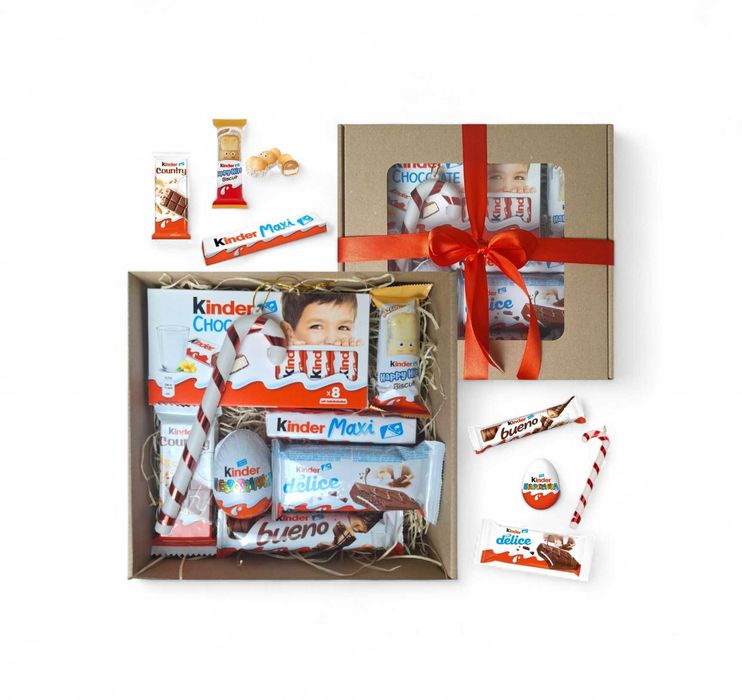 Prezent dla dziecka na Mikołaja gotowa paczka słodyczy Kinder 20 cm