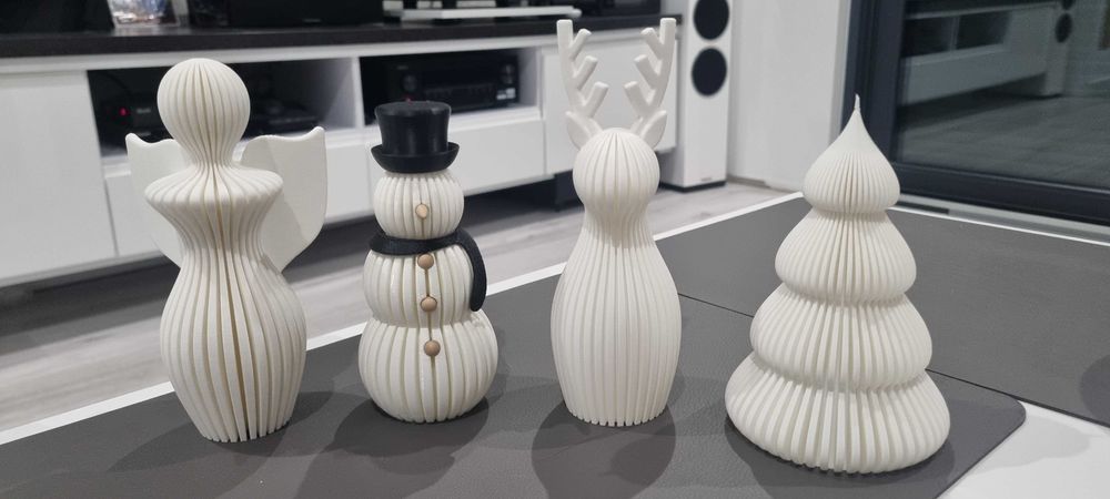 Zestaw 4 figurek świątecznych 3D dekoracje handmade 2 kolory + LED