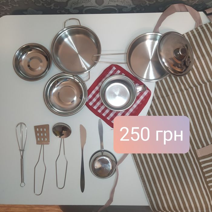 Набір кухонний посуд іграшковий, набір дитячий металевий сервіз чайн