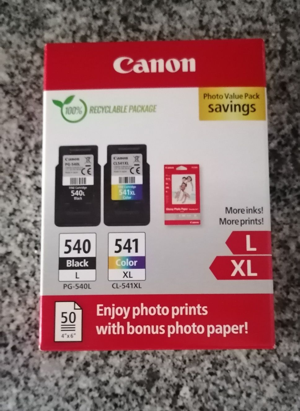 Pack tinteiros Canon 540L + 541XL + papel fotográfico
