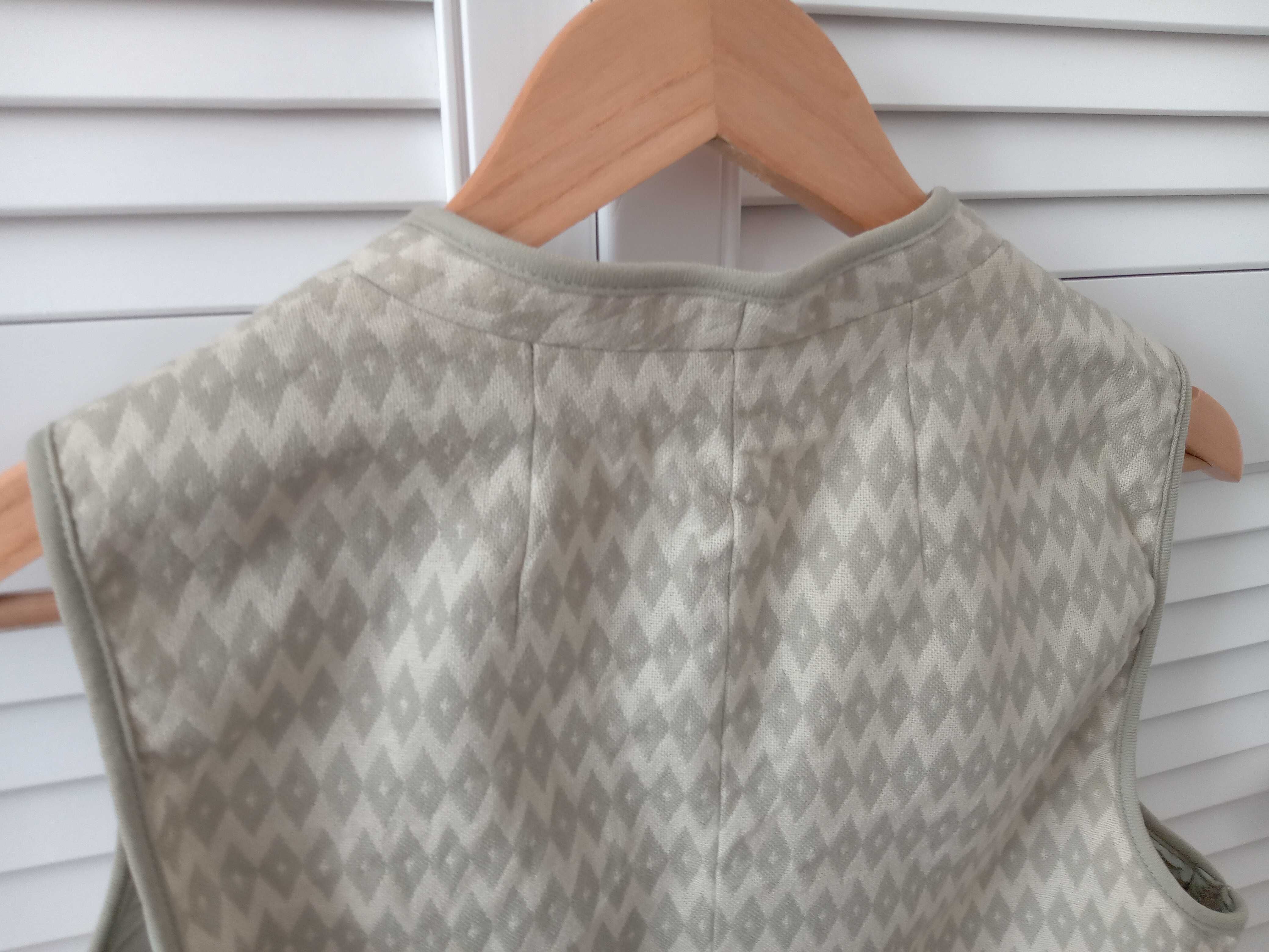 Ravens kamizelka beżowa romby 40 38 zielona 100% wełna Virgin wool