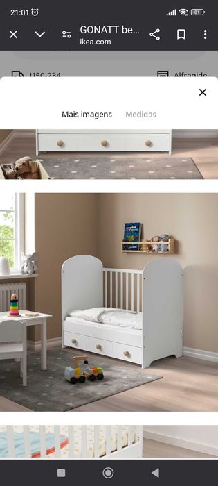 Berço com gavetas GONATT IKEA 60×120cm e Colchão de espuma 60×120×8cm