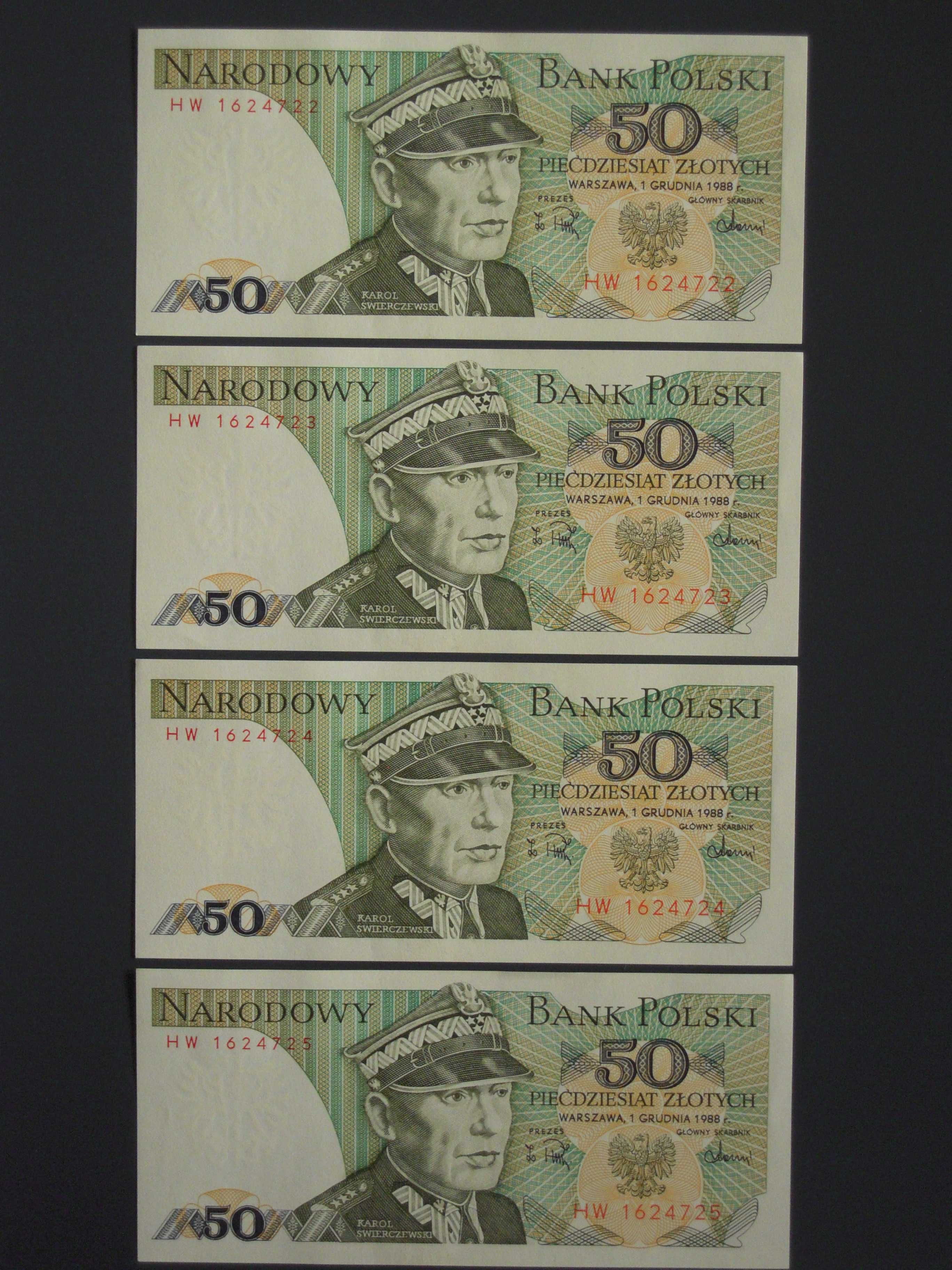 Banknoty PRL 50 zł - Karol Świerczewski - seria HW z 1 grudnia 1988 r.