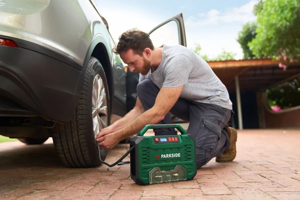 KOMPRESOR PARKSIDE zasilanie akumulatorowe SIECIOWE 12V 230V