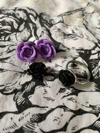 Kolczyki, naszyjnik, pierścionek róże