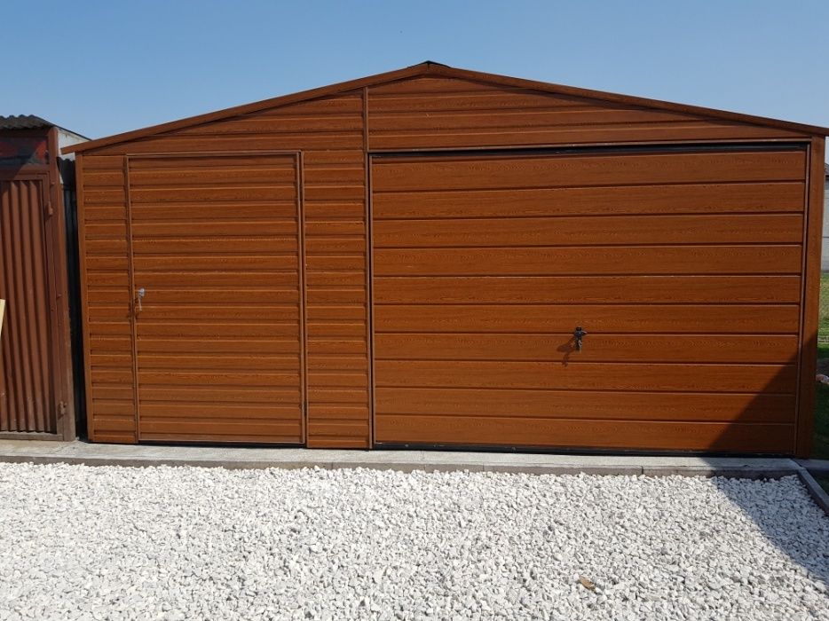Garaż blaszany 5x5 | Drewnopodobne | POZIOM | Profil zamknięty