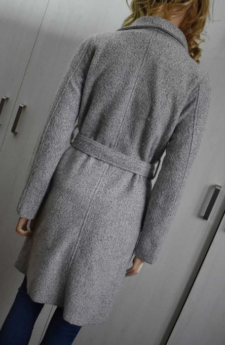 Płaszcz wełniany 34 XS szlafrokowy wiązany zimowy do kolan elegancki