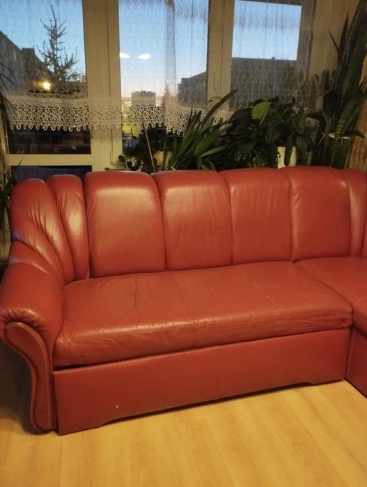 Narożnik rozkładany skórzany + fotel