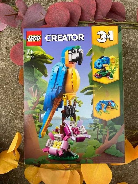 Klocki Lego Zestaw 3 w 1 Papuga Tukan Ryba Żaba Zwierzątka 31136