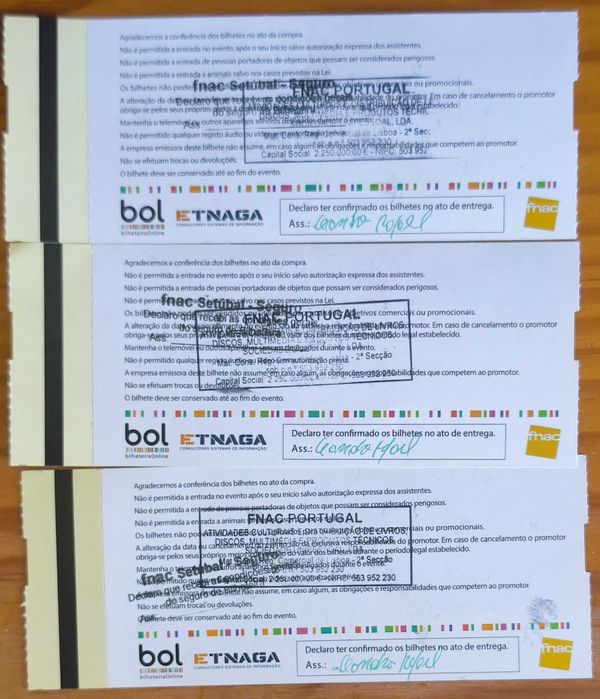 3 bilhetes  para o CELTIC- coliseu dia 2 deste mês-motivo operação