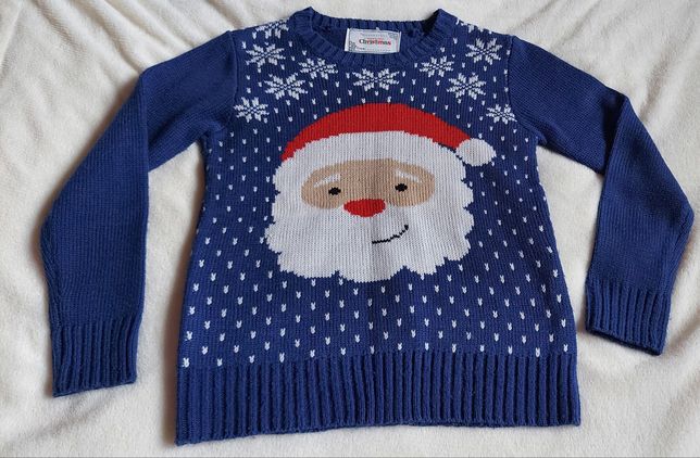 Sweterek świąteczny niebieski w mikołaja 7-8 lat