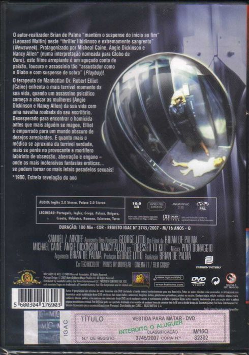 Filme em DVD: Vestida para Matar "Dressed to kill" - NOVO! SELADO!