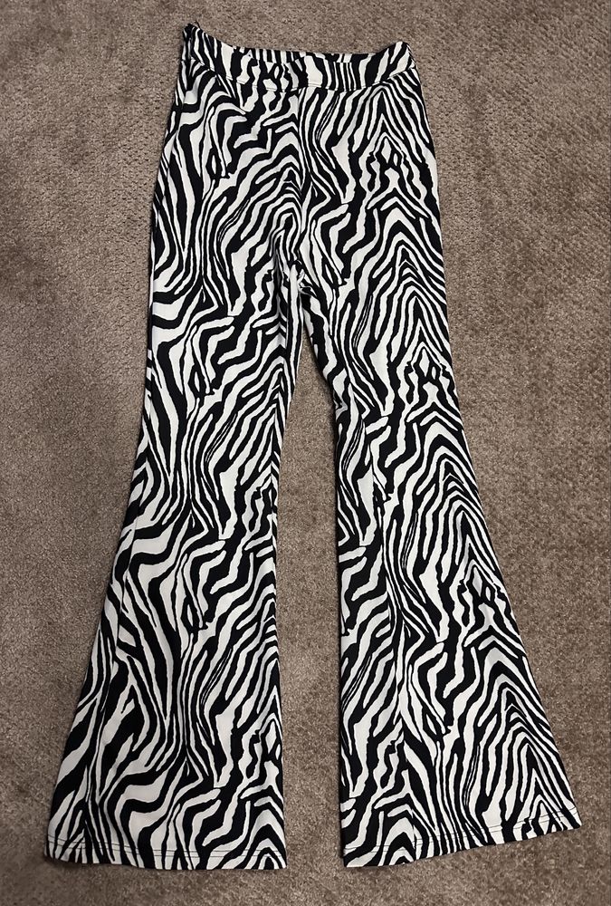 spodnie damskie z szeroka nogawka zebra shein xxs super stan modne now