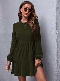 Sukienka Prążkowana Mini Marszczona Zielona Casual Shein L 40