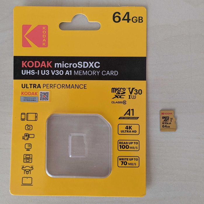 Карта памяти KODAK microSDXC 64GB UHS-I U3 V30 A1 Class 10 ОРИГИНАЛ