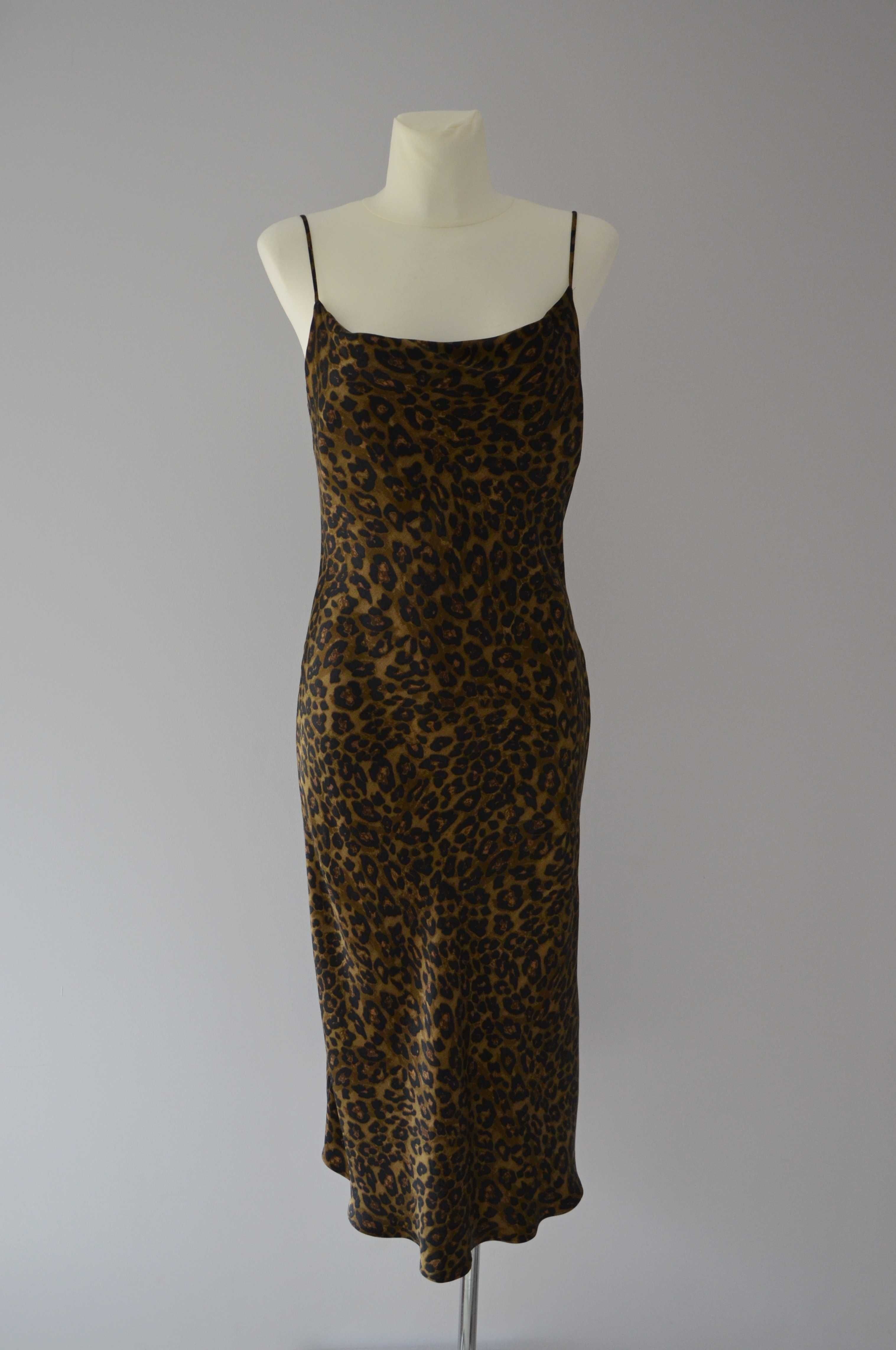 Zara długa satynowa sukienka panterka leopard print slip dress 34 XS
