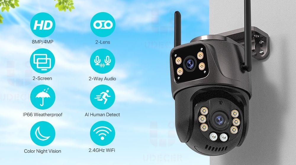 Podwójna kamera zewnętrzna obrotowa 4K 8MP WiFi 128GB monitoring