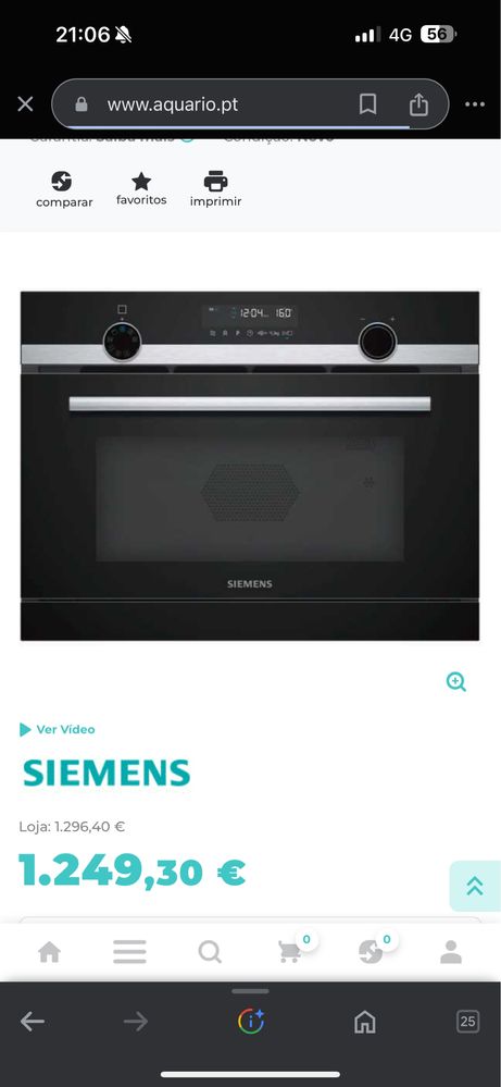 Forno Siemens com Micro-ondas compacto com função vapor