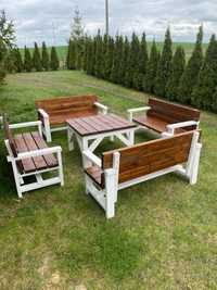 Meble ogrodowe drewniane, komplet 4 ławki i stół, solidne i masywne
