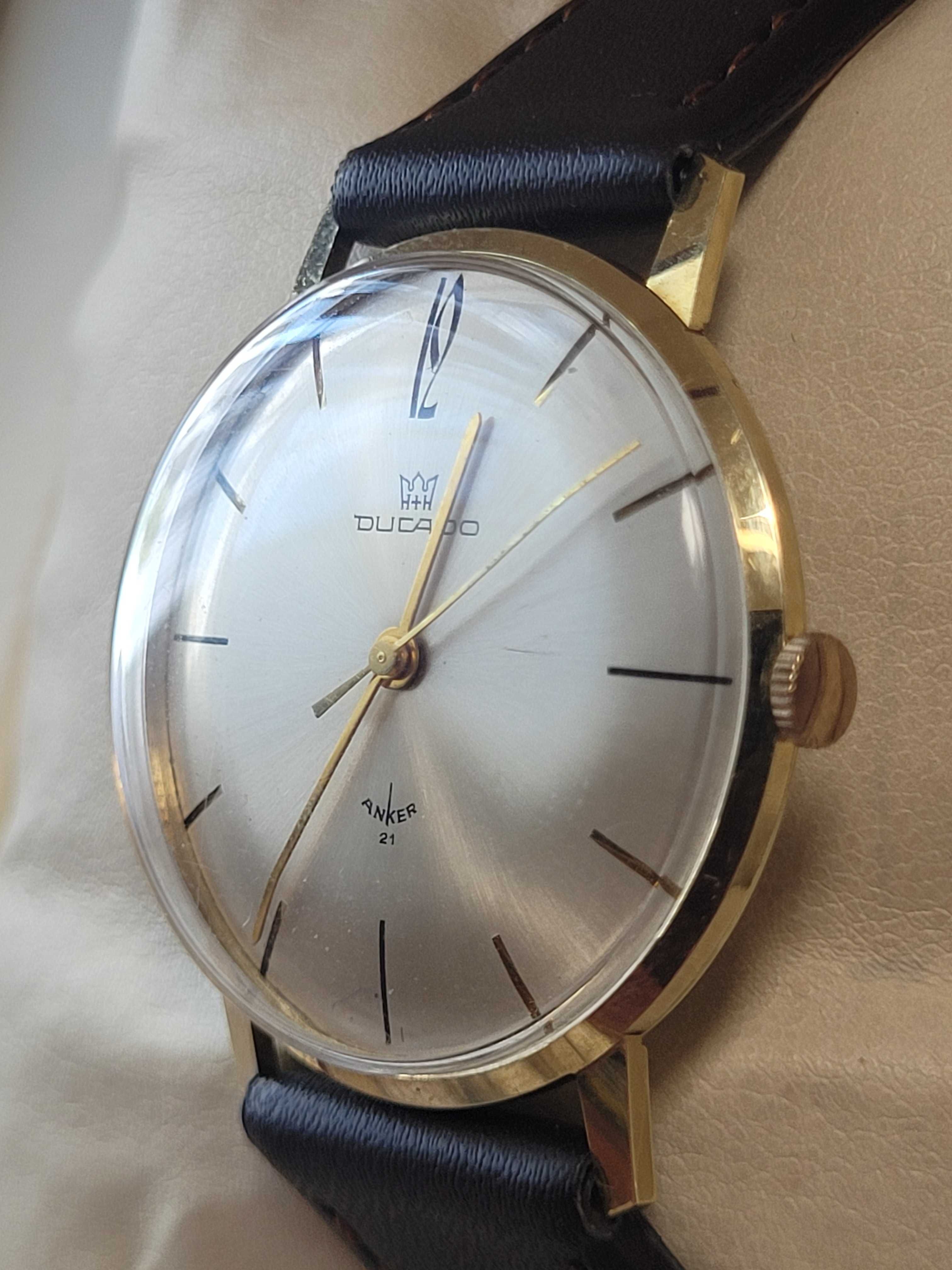 Piękny męski złoty zegarek Ducado Anker 21 kamieni 14k 0585