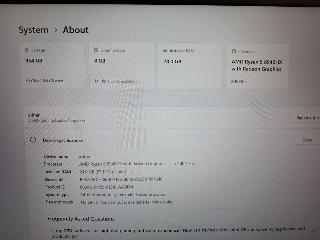 RTX 5060 8gb 115w + Ryzen 9 8940HX • HP Omen 16" 144hz • 24gb/1 tb ssd