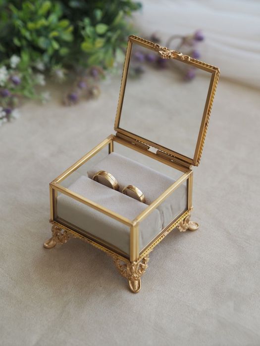 Szkatułka na obrączki z poduszką velvet beż , szkatułka na ślub