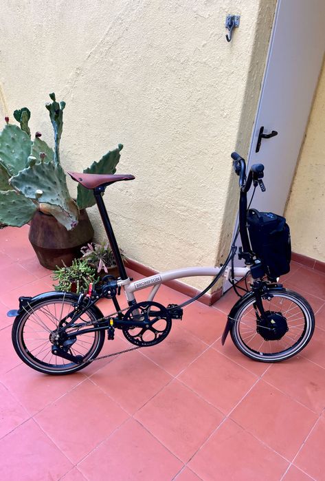 Brompton Electric Bike, C-Line 12 Speed, in Dune Sand
