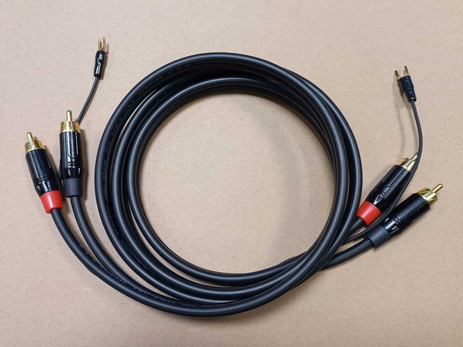 Kabel do gramofonu / interkonekt Phono RCA Hi-Fi z uziemieniem 1,5m