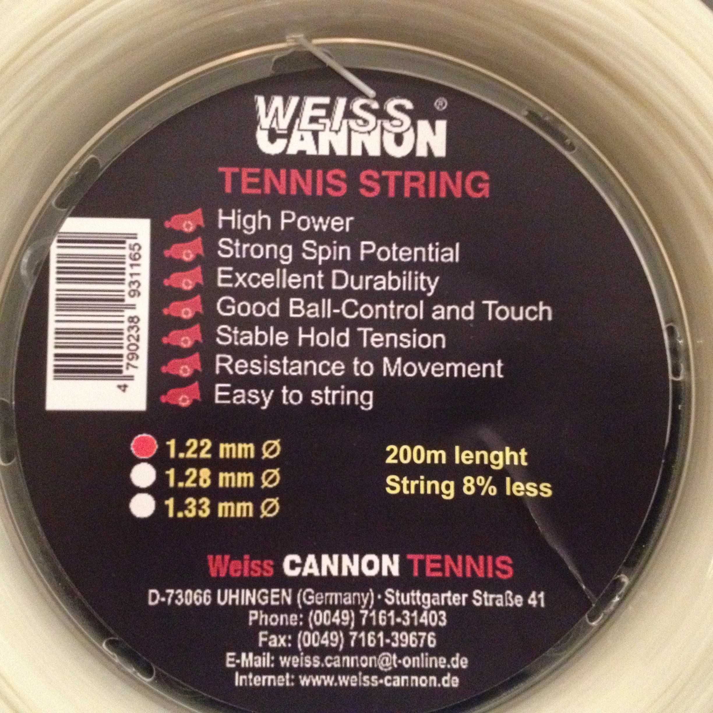 Corda De Tenis Weiss Cannon Scorpion 1.22mm / 17L  Rolo 200 Metros