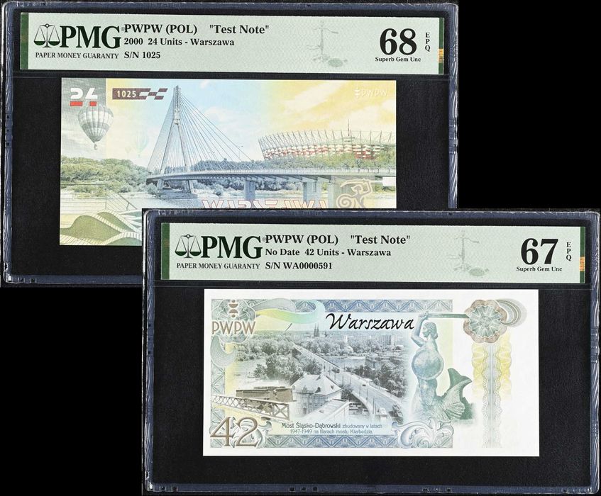 PWPW "Warszawa Wczoraj" i "Warszawa Dziś" KOMPLET UNC  PMG 67 i 68 EPQ