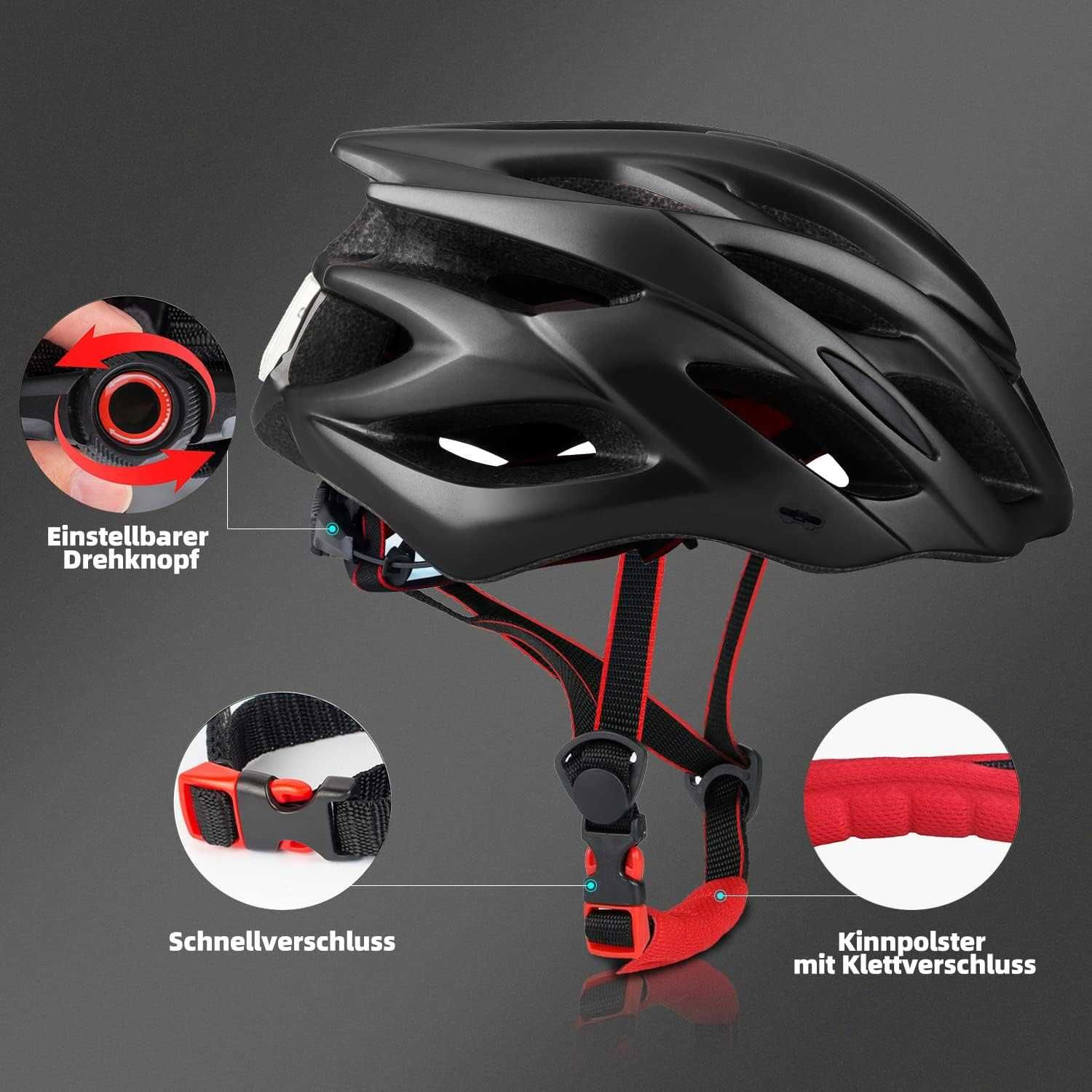 Kask rowerowy Kinglead HT-10 r. 57-62 LED z daszkiem czarny