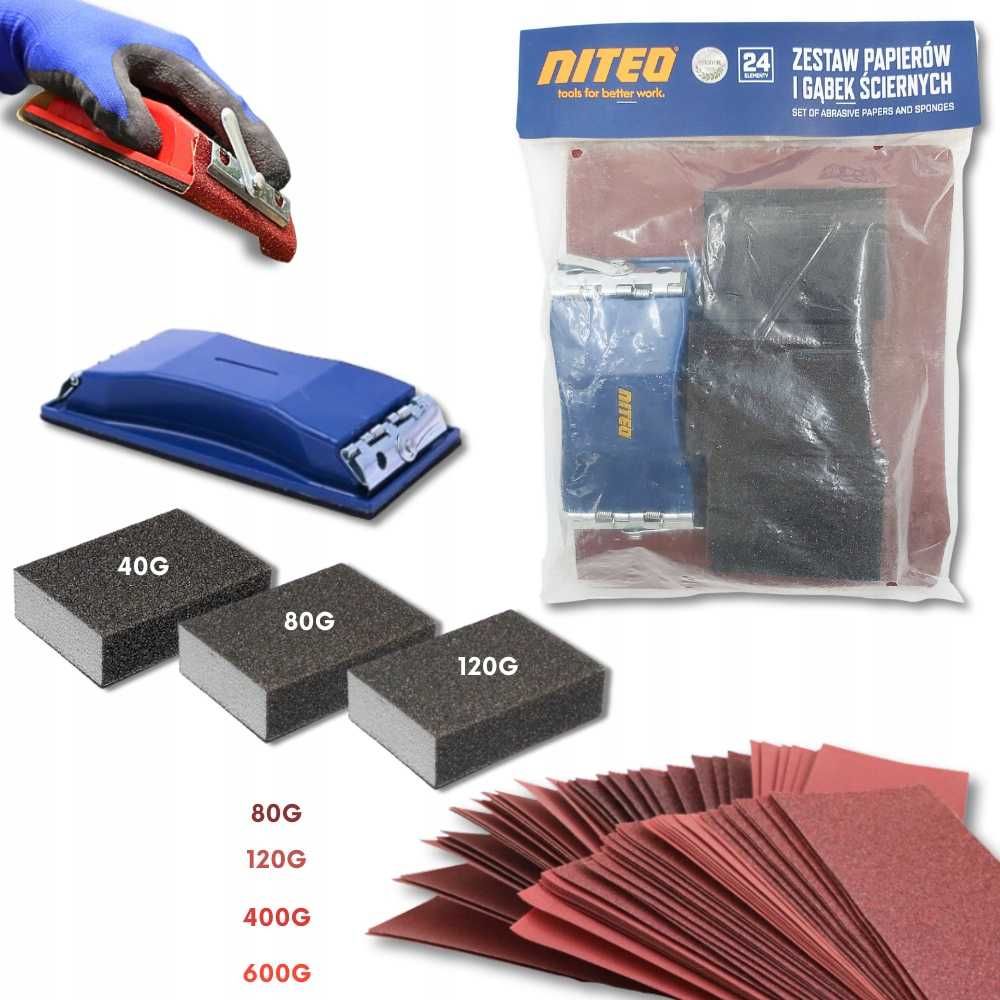 Zestaw papierów i gąbek ściernych NITEO - 24 elementy